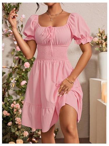 Robe de soubrette trapèze Floerns noire à manches bouffantes - 5