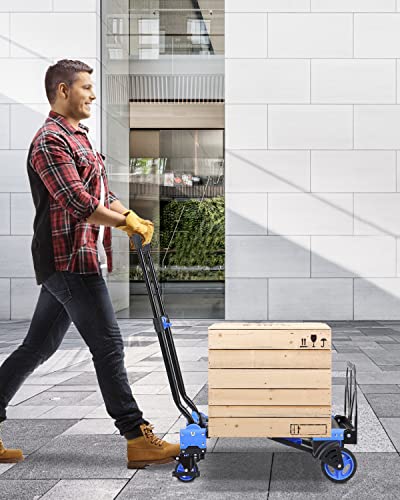 Aukivon Hand Truck, 2 In 1 Folding Dolly Cart With Retractable Handle, Convertible Hand Cart With Wheel Brake Function For Transportation, Shopping, Office, Home Use #TOP7