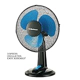 Belaco 12inch Blue Table Fan Desk Fan with 3 Speed Oscillating cooling fan Stand Fan floor fan Low Noise Strong Resistant Base high protective mesh grill home office (Black & Blue) - Image 4