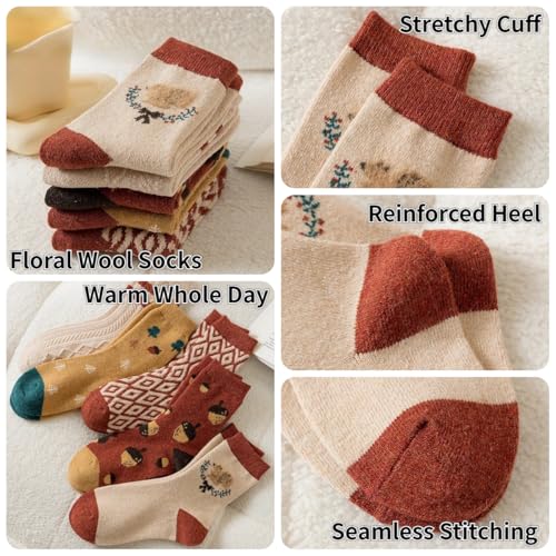 Image of Wool Socks for Women Thick Knit Vintage Cute Floral Crew Socks | Soft and Breathable, Cute Floral Design