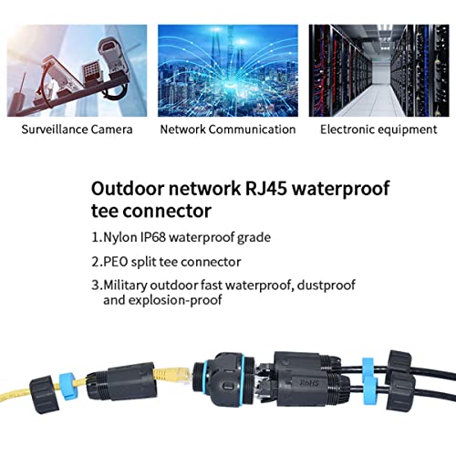 Image of ZUZONG IP68 Waterproof RJ45 Coupler Splitter, Waterproof Ethernet Coupler 1 in 2 Out Splitter IP68 Ethernet Outdoor LAN Cable Connector for Cat5 /Cat5e /Cat6 /Cat7 /Cat8 Ethernet Cable (1 Pair Female)