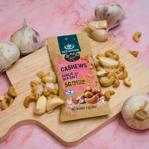 Image of IChoose Garlic Sea Salt Cashews, 2oz Individual Snack Packs (5 Count) - Roasted Garlic & Sea Salt Whole Cashews . Plant-Based Protein . Gluten Free . Office & Travel Snacks