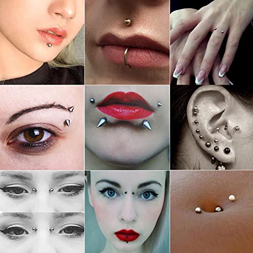 Ten Miro Fake Eyebrow Ring Fake Lip Labret Studs Replacement Balls Spike With 100Pcs Sticker Non-Piercing Nose Rings Hoop Body Jewelry Fake Skin Piercing 3Mm 4Mm 5Mm(Silver) #TOP3