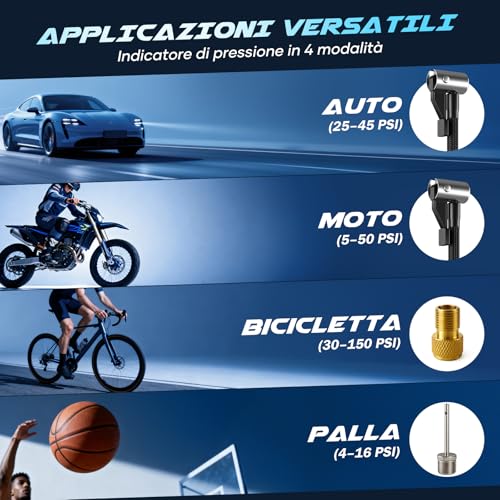 Topipop Compressore Aria Portatile 150 Psi, Pompa Elettrica Per Bicicletta A Batteria Per Auto/Bici/Moto/Palloni, Mini Compressore Portatile Con 4 Modalità, Include Powerbank E Luce Di Emergenza, Nero - 2