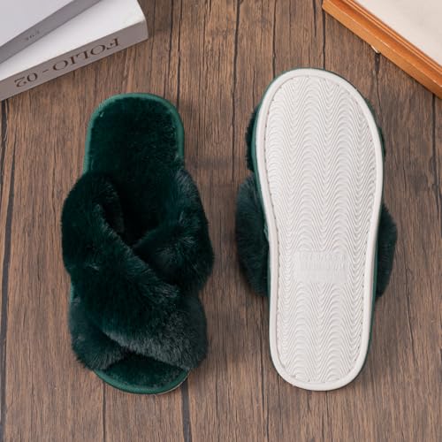 Image of Enteer Women's Slipper Memory Foam Cross Band Fuzzy Slippers Open Toe Cozy House Slippers Cozy Plush Bedroom Indoor Outdoor