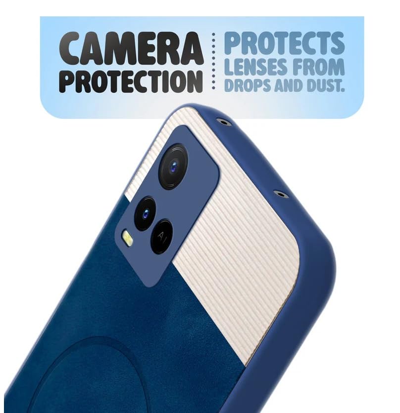 Image of Bintage CASE Mac Safe Design Hard Light Weight Back Case | Soft Border Camera Protect | Dual PU Leather Finish Back Cover Compatible for Vivo Y21e / Vivo Y21A - White & Blue