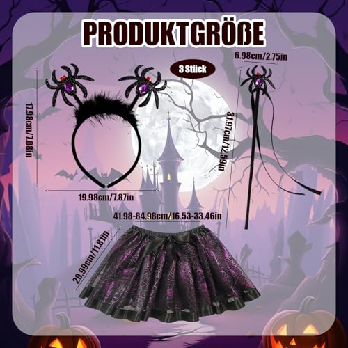 QckZee Spinnen Kostüm Kinder, Halloween Kostüm Mädchen, Spinnen Kinder Tutu Rock mit Spinnen Haarreif und Spinnen Zauberstab, Spinnen Kostüm Mädchen für Halloween Karneval Cosplay