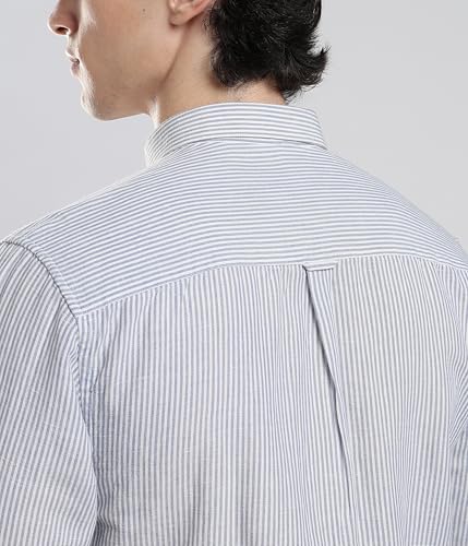 Image of TURMS Men's Casual Striped Linen Shirt | Water Repellent | Anti Stain Anti Odor | Kansas Linen | Concealed Button Down Collar | Full Sleeves