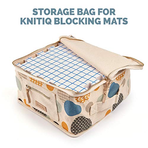 KnitIQ Canvas Storage Bag for KnitIQ Blocking Mats l Storage for 9 Blocking Boards l Reinforced Handles, Sturdy Fabric, Strong Stitching l Smooth Brass Zipper and Extra Pocket – Artisan Design