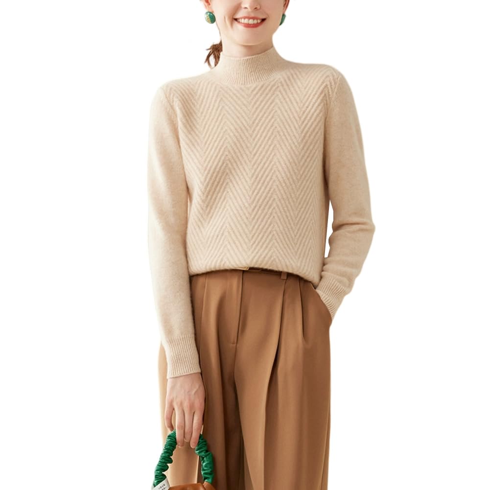 E-girl Maglione da donna 95% cachemire con colletto alto, a maniche lunghe, in lana di cashmere, a righe, sottile, spesso SH376