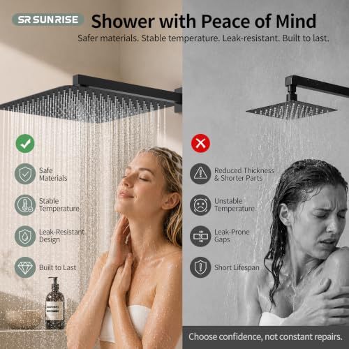 Image of SR SUN RISE Shower Faucet Set 16-Inch Rainfall Shower Head Matte Black