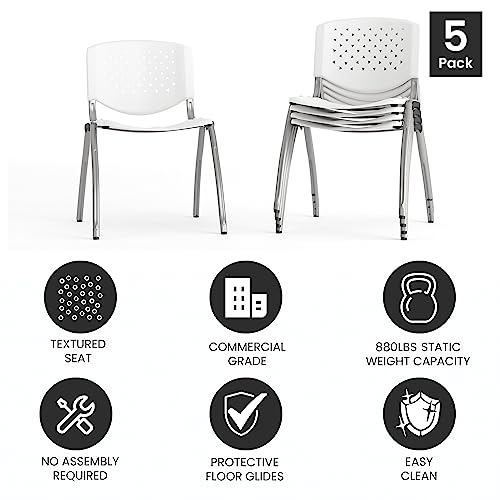 image for Flash Furniture HERCULES -5 Pack 880 lb. Capacity White Plastic Stack 