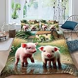SchweineBauernhof Bettwäsche King(220x240cm) Süße Tiere 3D Drucken, FüR Jungs Und Mädchen Landbauernhof Bettbezug, Und Kissenbezügen Weich Mikrofaser Bettwäsche