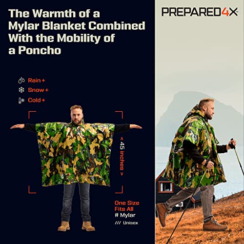 PREPARED4X Poncho de chuva de emergência com forro de cobertor Mylar - Cobertores de sobrevivência p