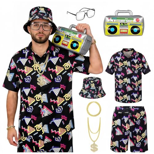 Tenue hip hop des années 80 et 90 avec chapeau de pêcheur pour déguisement rétro 7 pièces