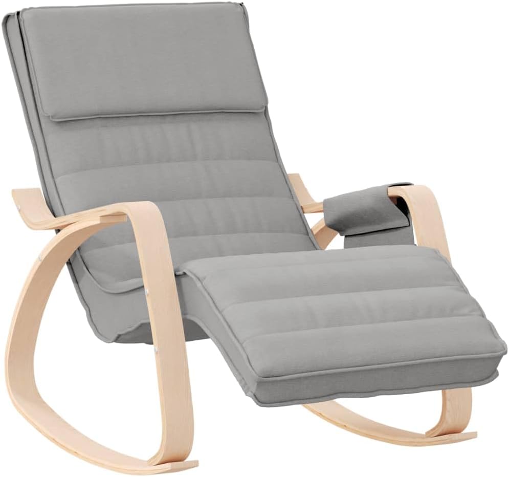 Modern Rocking Chair for Living Room, Comfortable Nursery Glider with Padded Armrests, Sturdy Birch Wood Frame, Breathable Fabric Seat for Bedroom, Light Gray