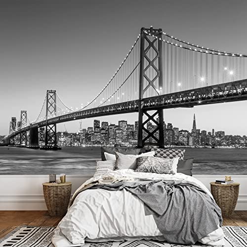 Wall26 - San Francisco Skyline And Bay Bridge At Sunset, California Usa - Removable Wall Mural | Self-Adhesive Large Wallpaper - 66X96 Inches #TOP1