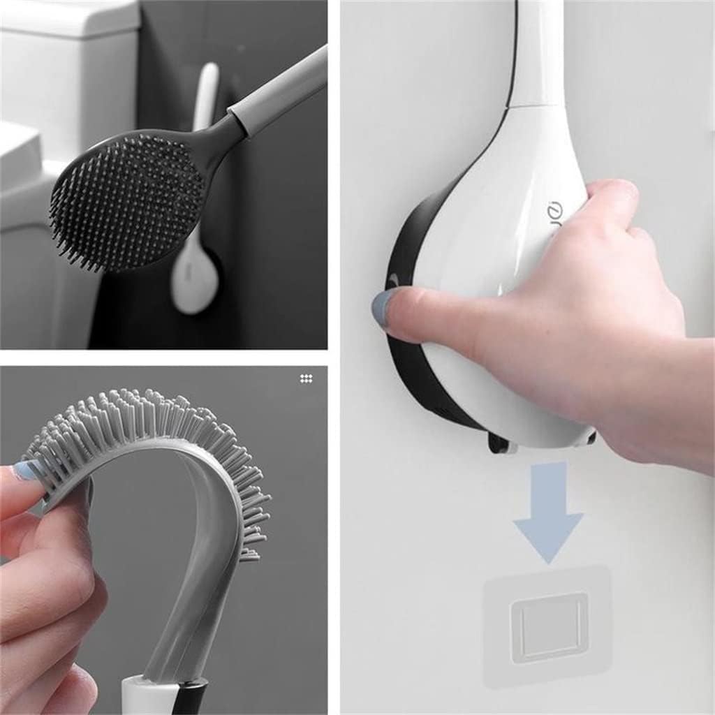 Silicone Toilet Brush and Bracket Compact Wall-Mounted Punch-Free Cleaning Kit Tool Accessories