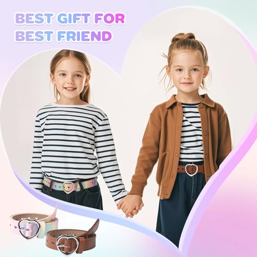 OZIO 5 Pcs Girls Belt Cute Heart Shape With Metal Buckle Elastic Stretch Adjustable Waist Belt for Girl Dress Pants Jeans3