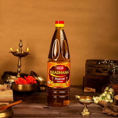 Image of Hem Aradhana Pooja Oil - 900ml (Pack of 5) | Blend of 5 Oils: Coconut, Til, Mahua, Jasmine & Rice Bran for Rituals, Lighting Diya | Lasting Flame & Pure Aroma | Ideal for Daily Puja & Ceremonies