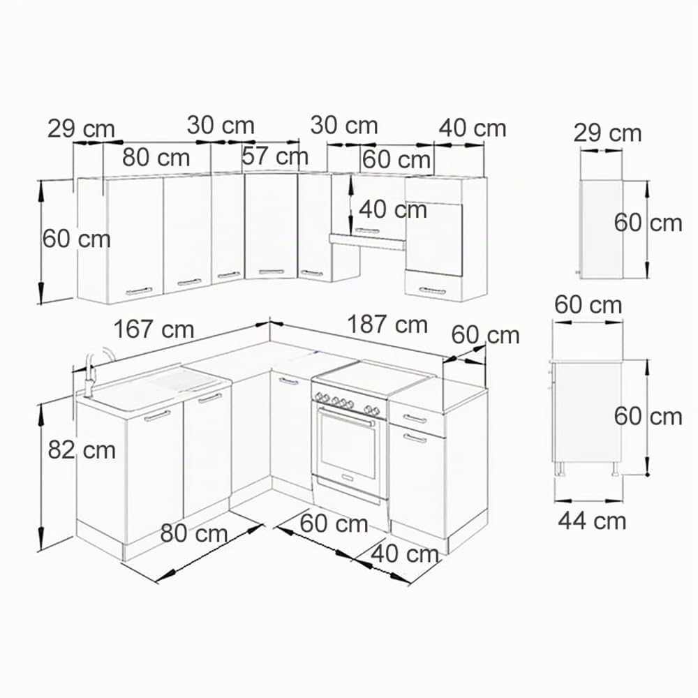 Vicco Cucina angolare completa R-Line, Antracite lucido/Bianco 187 x 167 cm