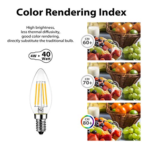 6er Pack E14 Kerze LED Lampe für Kronleuchter, E14 Glühfaden Retrofit Classic, 4W 470 Lumen ersetzt 40 Watt, 2700K Warmweiß… – Ansicht 5
