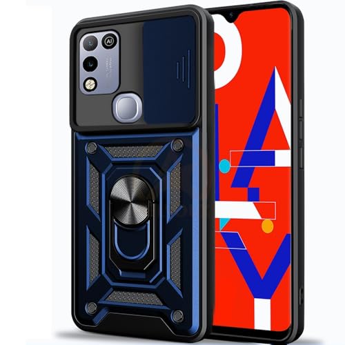Image of Armor Bumper Back Cover Case for Infinix Hot 10 Play | Rotating Camera Cover, Ring Holder & Kickstand | Heavy Duty & 360 Degree Protection Infinix Hot 10 Play Back Cover (Blue)