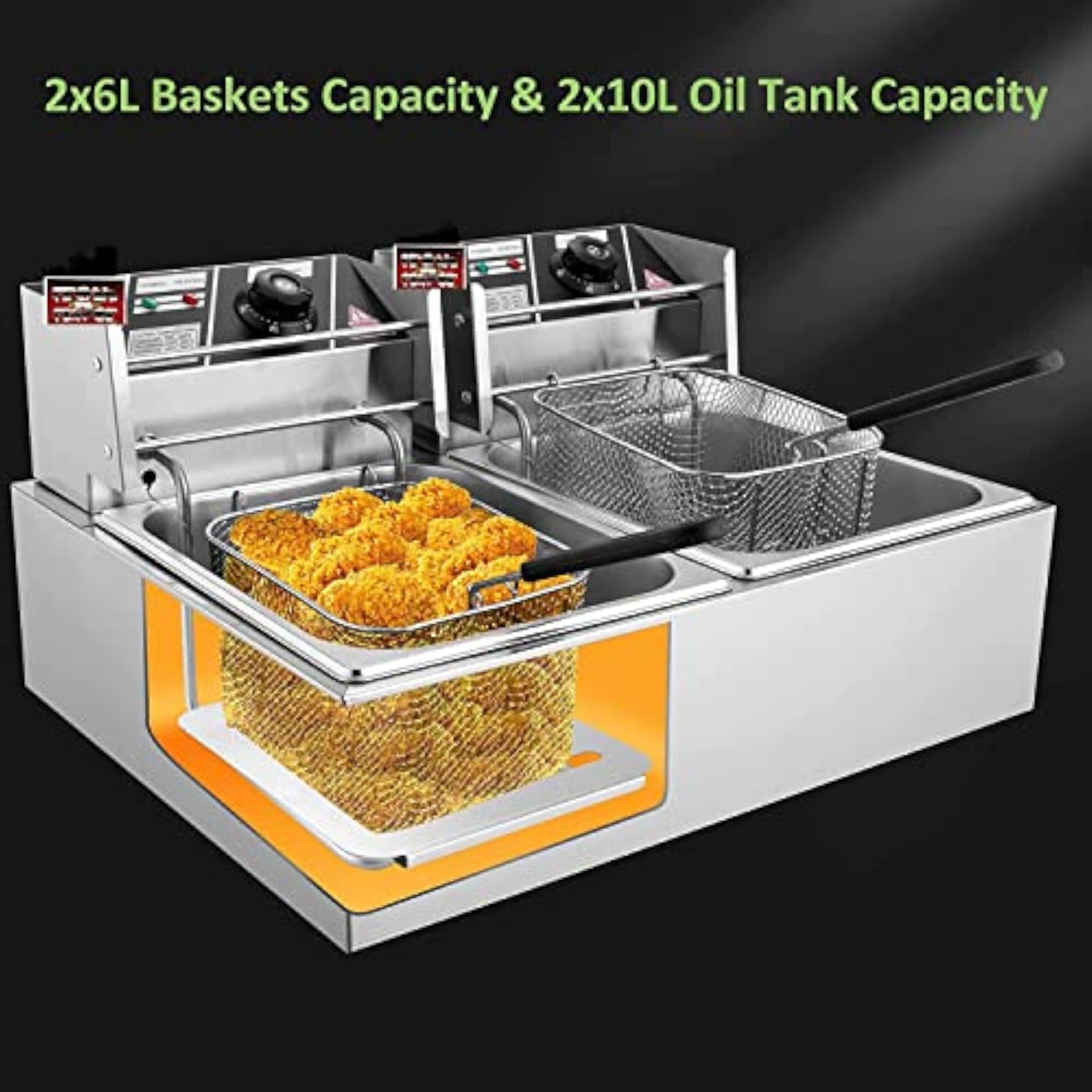 Large Size 2 Tank Deep Fryer Machine, 6+6 Liters