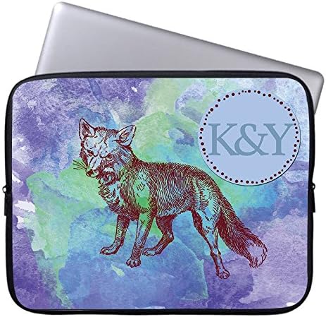 Monogrammed Initials on Computer Sleeve 17 17.3 Inch Personalized Netbook Tablet Wolf Laptop Case Soft Neoprene Sleeve Case Cover for SONY VAIO E17 / 17.3" HP / Dell / Lenovo /Toshiba