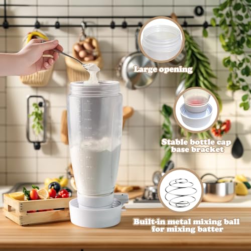 Pancake Batter Dispenser with Blender Balls,33 Oz Pancake Mixer Bottle,Batter Mixer,Kitchen Batter Squeezer Bottle with Graduated Lines and Sturdy Base for Cupcakes,Crepes,Muffins,Pancakes - Image 5