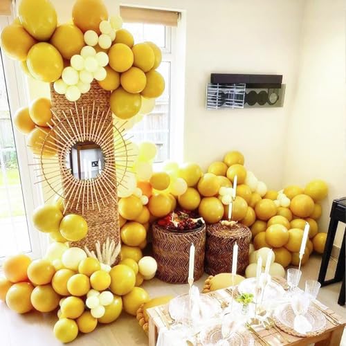 Image of PartyWoo Burnt Orange and Mustard Yellow Balloons 140 pcs Different Sizes Pack of 18 12 10 5 Inch Fall Balloon Arch Kit Garland for Thanksgiving Halloween Graduations Birthday Party Decorations