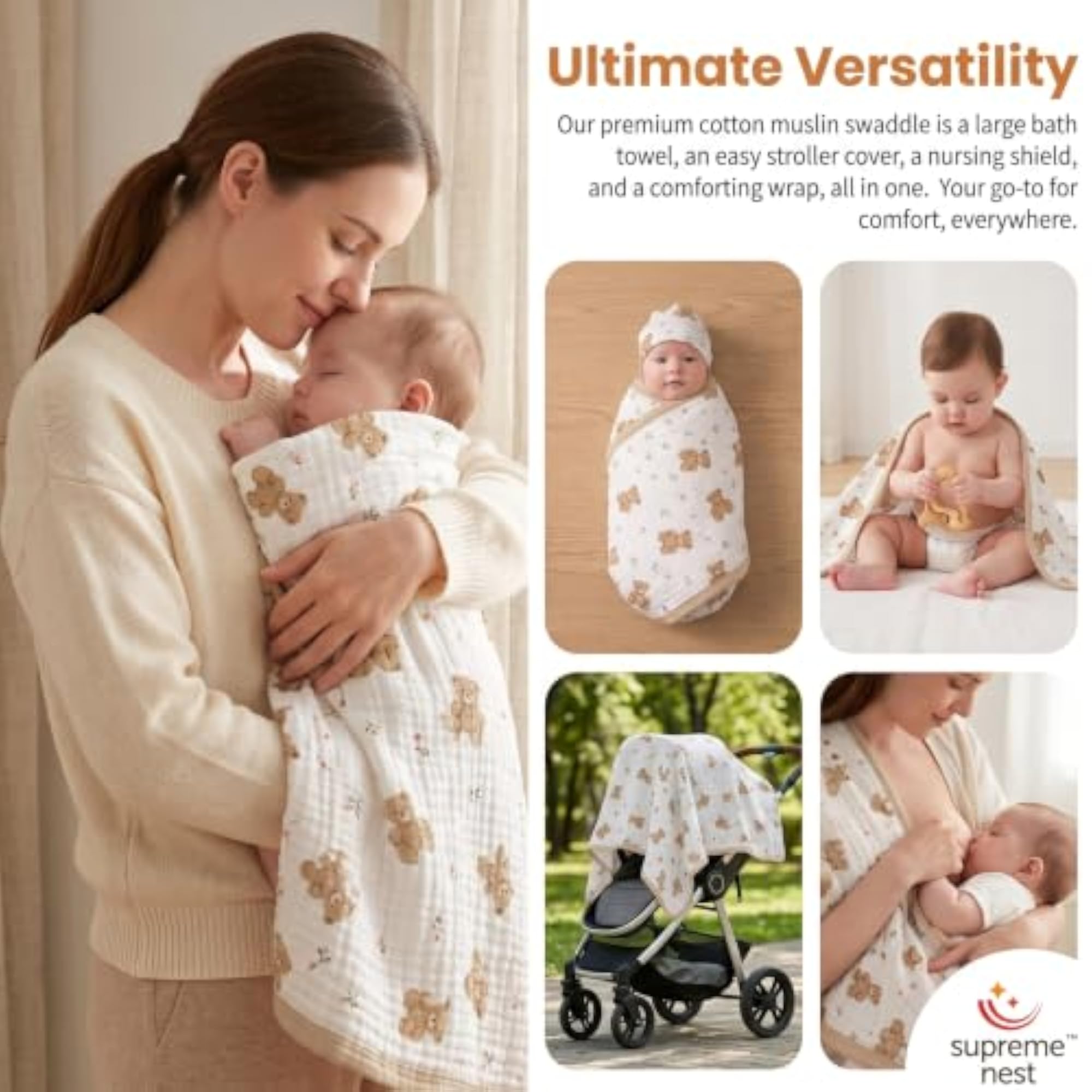 6-Layer Muslin Baby Blanket, Soft Cotton