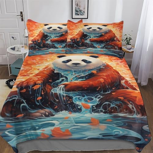 Housse de couette panda 3 pièces parure de lit microfibre douce 220x240cm