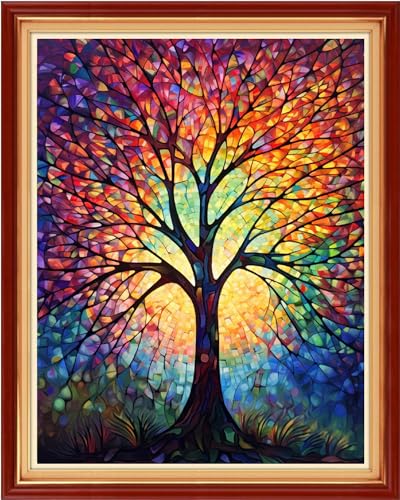 Image of Funxvoot Stamped Cross Stitch Kits Beginners Full Range of Embroidery Kits for Adults 11CT Embroidery Patterns Needlepoint Kits Printed Cross Stitch Kits-Magic Night Light Tree 16x20 inch