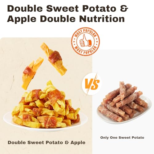 PETPHABET Chicken Wrapped Sweet Potato Apple Dog Treats - Healthy Jerky Dog Chews, Rawhide Free Training Treats for Small, Medium, Large Dogs, Soft Snacks High Protein & Low Fat, Easy to Digest, 14oz — view 3