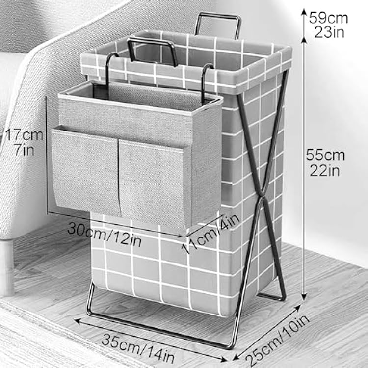 Laundry Hamper, Laundry Basket, Clothes Storage Basket with Handles, Collapsible Laundry Basket with Side-hung Storage Baskets, Free Standing Laundry Cabinets for Laundry Rooms,bedrooms, Bathr