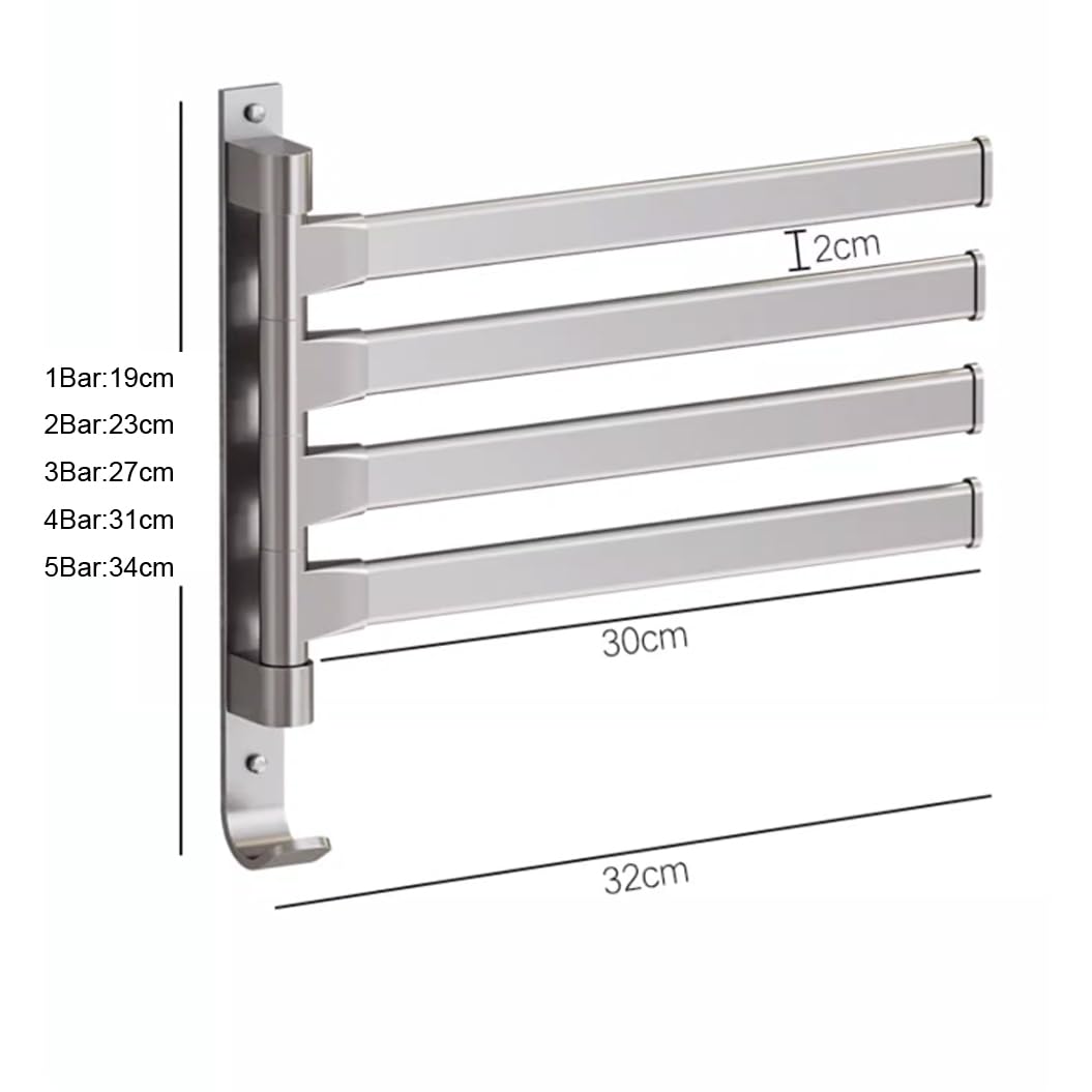 Toallero Pared Giratorio Toallers De Baño Pared Toallero De Barra con Gancho Rotación 180° Montaje En Pared con 4 Barras Aleación Engrosada Acabado Pulido White-2Bar