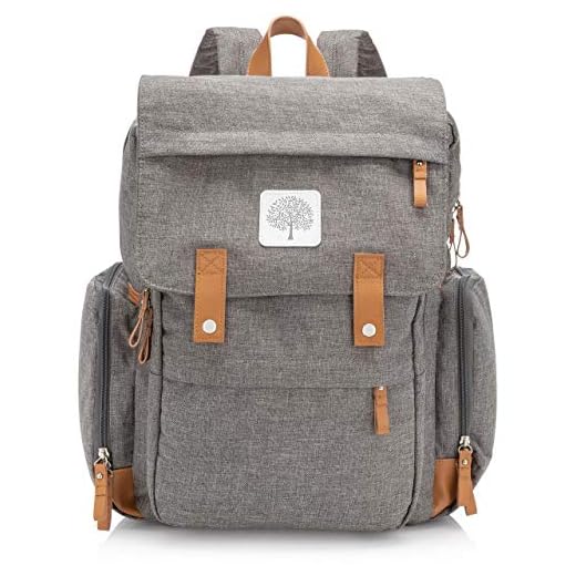 Parker Baby Co. Diaper Backpack - Large Diaper Bag with Insulated Pockets, Stroller Straps and Changing Pad -Birch Bag - Gray