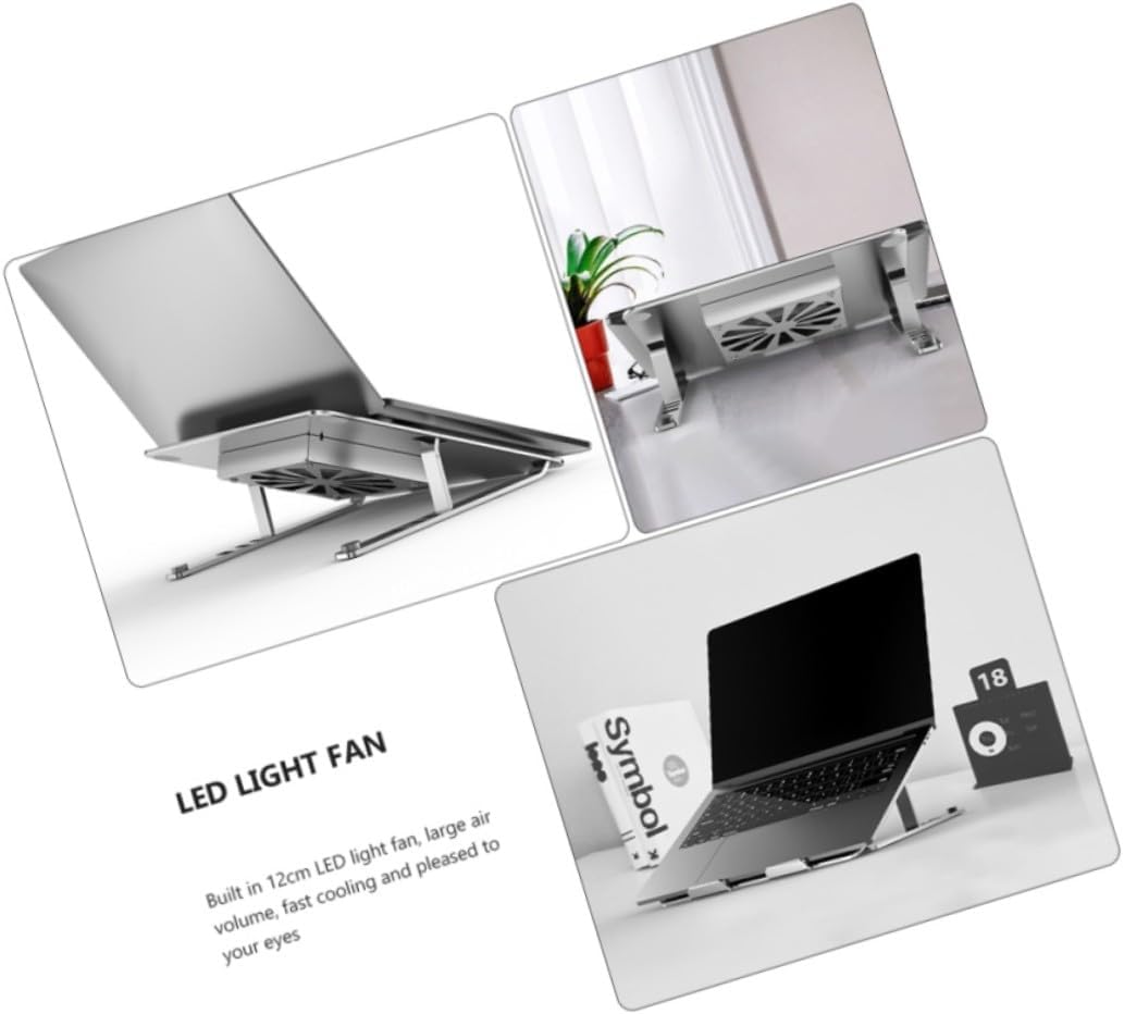 SECFOU Adjustable Height Aluminum Alloy Laptop Cooler Stand with Quiet Cooling Fans for Gaming Notebooks to 17.3 Inch, Silver Cooling Pad for Desk Use