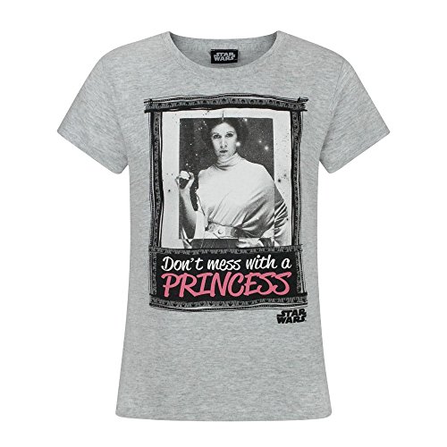 Camiseta de niña de Star Wars con texto en inglés «Don't mess with a princess» Gris gris 7-8 Años