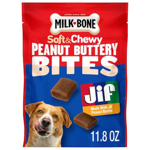 Milk-Bone Peanut Buttery Bites Soft Dog Treats with Jif Peanut Butter 11.8-Oz. Bag