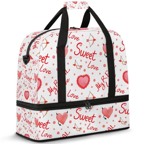 Large Weekender Overnight Bags Cute Love Polka Dot Travel Duffel Bag for Women Men Gym Bags With Shoe Compartment Foldie Travel Tote Bag Carry On Personal Item Bag for Travel Gym Sports