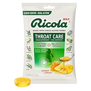 Ricola Max Honey Lemon Throat Care Large Bag | Cough Suppressant Drops | Dual Action Liquid Center | Soothing Long-Lasting Relief – 34 Count (Pack of 1)