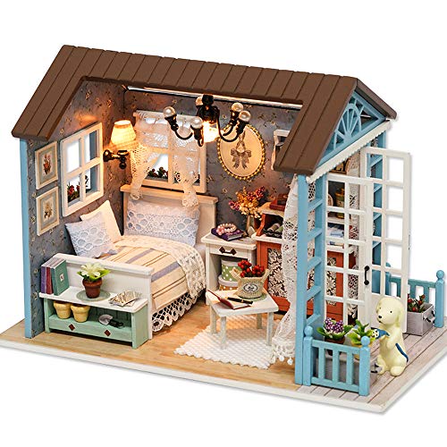 Fsolis Casa de Muñecas en Miniatura de Bricolaje con Mueble, Casa en Miniatura de Madera 3D con Cubierta Antipolvo y , Kit de Regalo Creativo de Casas para Muñecas Cover