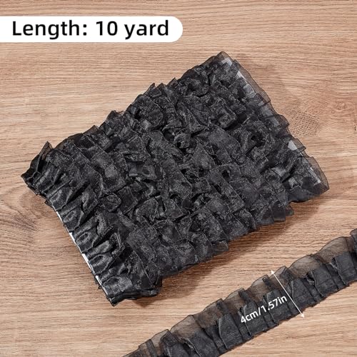 NICENEEDED 10 Yards Double Ruffle Ribbon, Polyester Lace Ruffled Satin Ribbon - Image 2