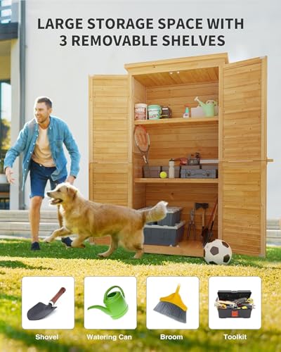 Gizoon Outdoor Storage Cabinet With 3 Shelves, Double Lockable Wooden Garden Shed With Waterproof Roof thumb #3