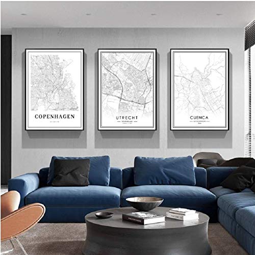 Idée cadeau déco carte de la ville noir et blanc affiche moderne pour appartement