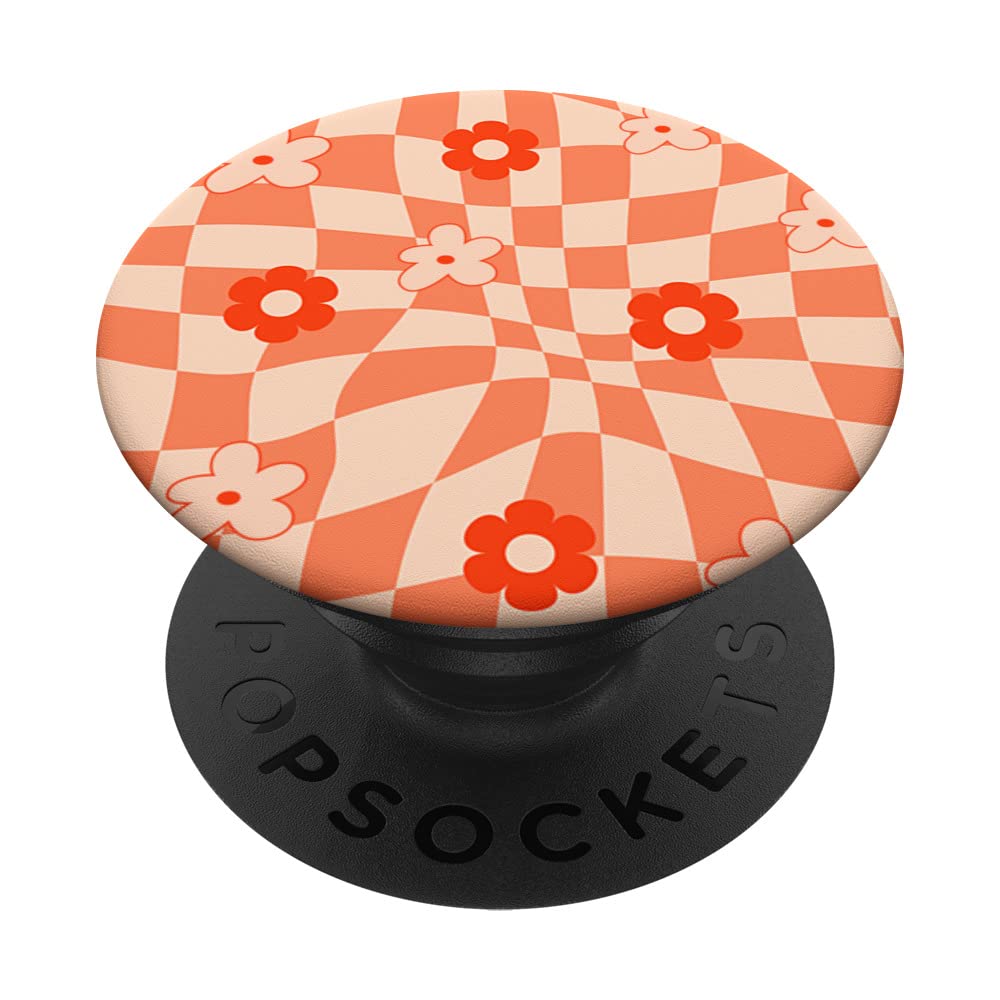 Checkered Checker Checkerboard Wavy Retro Hippie Flower PopSockets Swappable PopGrip
