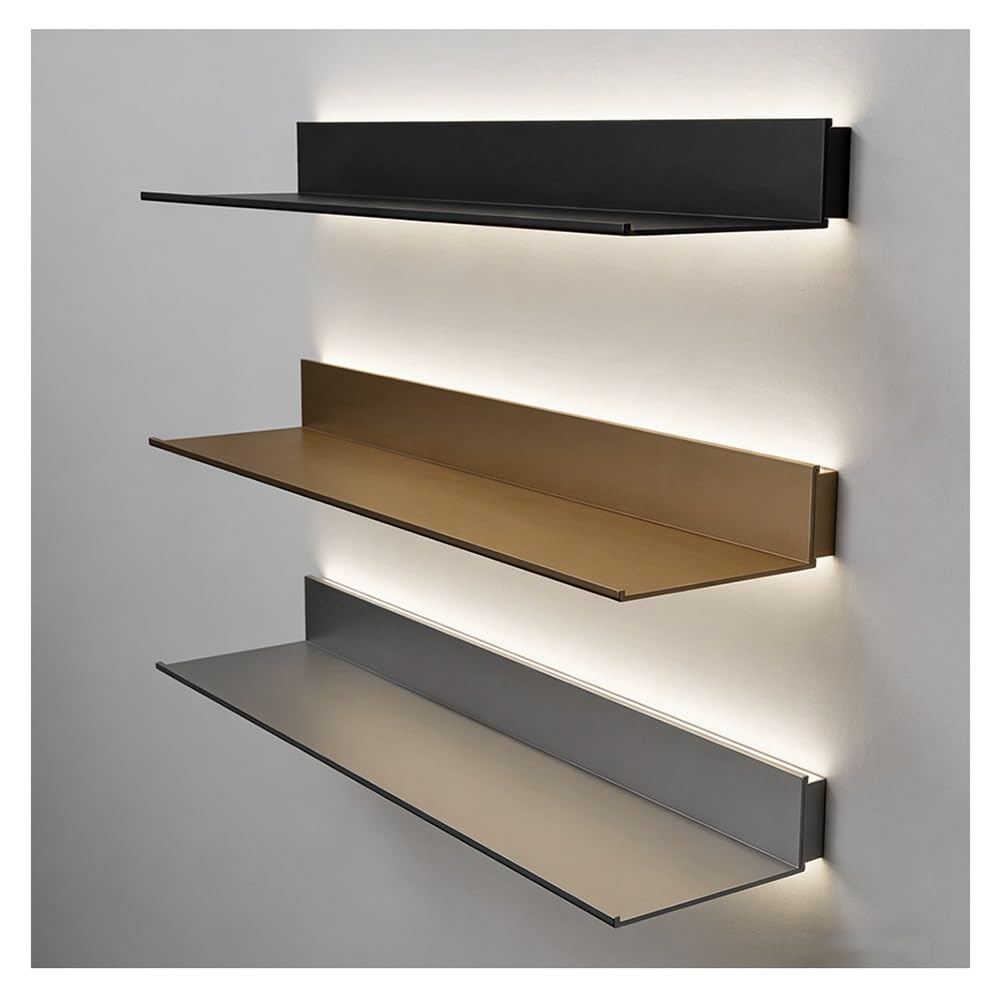 Mensole galleggianti, mensole galleggianti a LED - Decorazione murale Luminosa per Bagno, Soggiorno, Cucina - Luminosità 4000K, Elegante Finitura Argento, 115x15x6 cm, 1 Confezione
