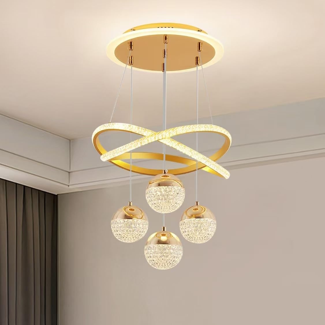 Kronleuchter Esszimmer moderne dekorative Innenbeleuchtung dimmbare LED Pendelleuchte Wohnzimmer mit Fernbedienung Deckenleuchte unregelmäßiger Ring kreatives Design geeignet Schlafzimmer Küche